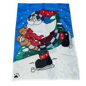 Vintage Santa Claus St Nick Teddy Bear Flag Outdoor Garden Christmas 28W x 40"L